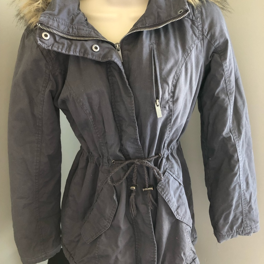 Rue 21 Coat with faux fur lined hood size small